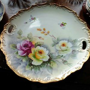 RS Germany vintage handpainted rose plater w/gold